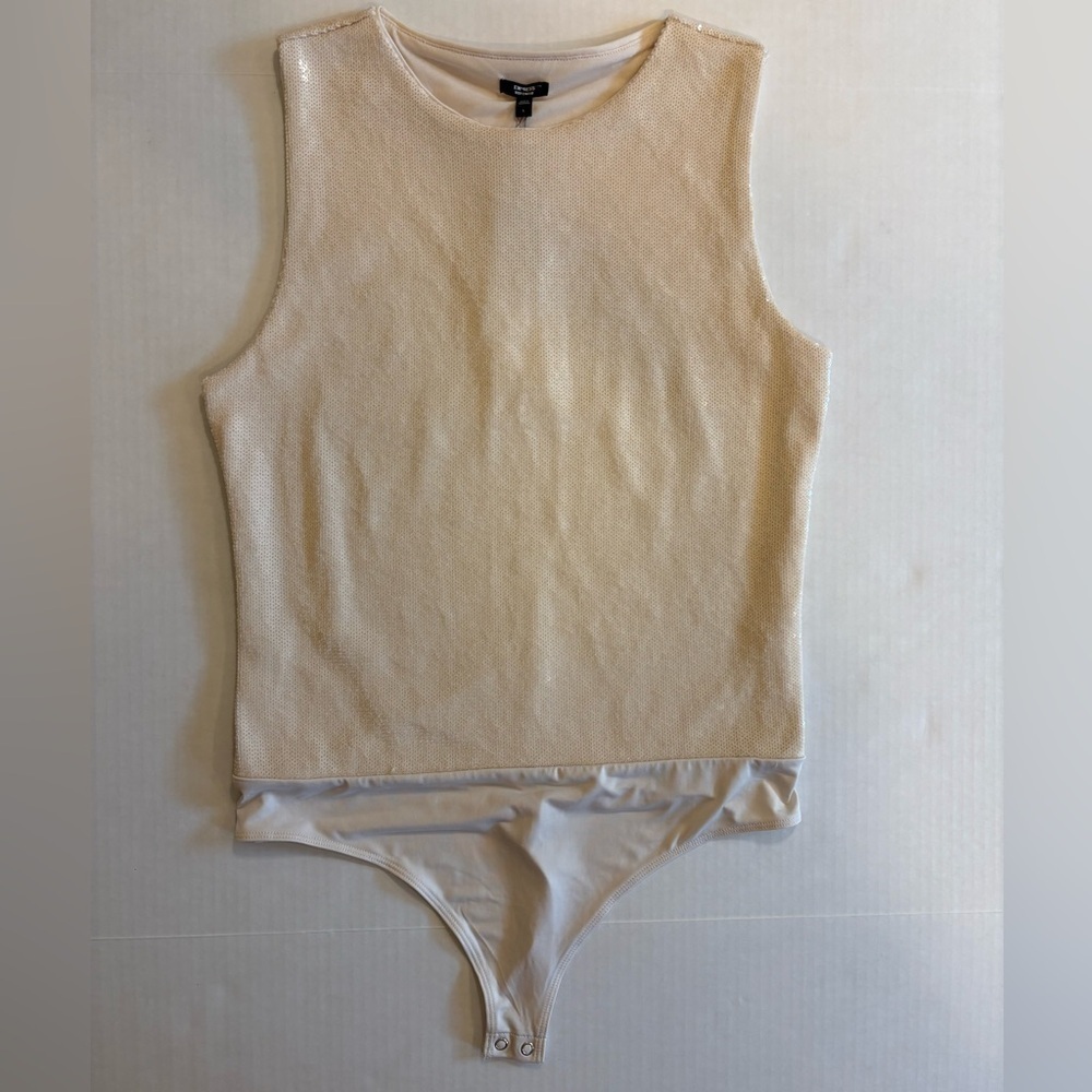 Express Body Contour sequine sleeveless beige bodysuit size large NWT